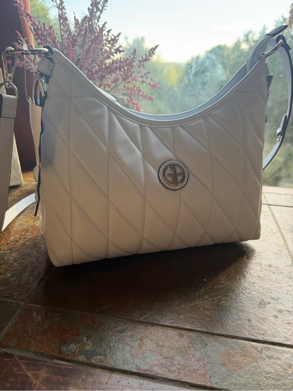 Quilted baby blue Shoulder Bag with Silver Accent